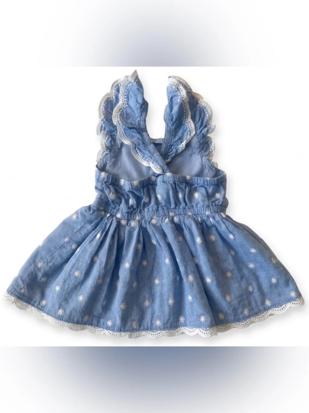 Cat & Jack girl’s Light Blue Embroidered Ruffle Strap Dress. Size 3T.